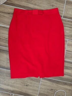 Ann Taylor Red Pencil Skirt with Waist Bow
